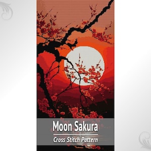 Patrón de punto de cruz "Sakura Moonlight" (PDF), gráfico de bordado de flor de cerezo japonesa