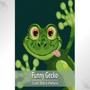 Lustiger Gecko Kreuzstich Stickmuster Vorlage, Eidechse Stickdatei PDF