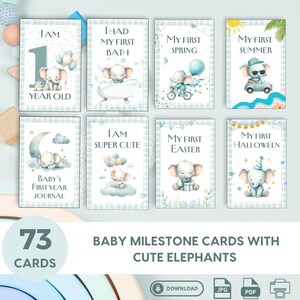 Cartes jalons bébé avec éléphants mignons Accessoires photo première année Cartes jalons imprimables Cartes jalons numériques Cadeaux pour baby shower