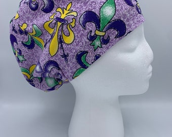 themeprint Surgical Bouffant Hat MARDI GRAS Icons wLime Brim Handmade.
