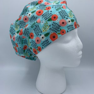 Coffee Scrubs and Rubber Gloves Floral Euro Scrub Cap