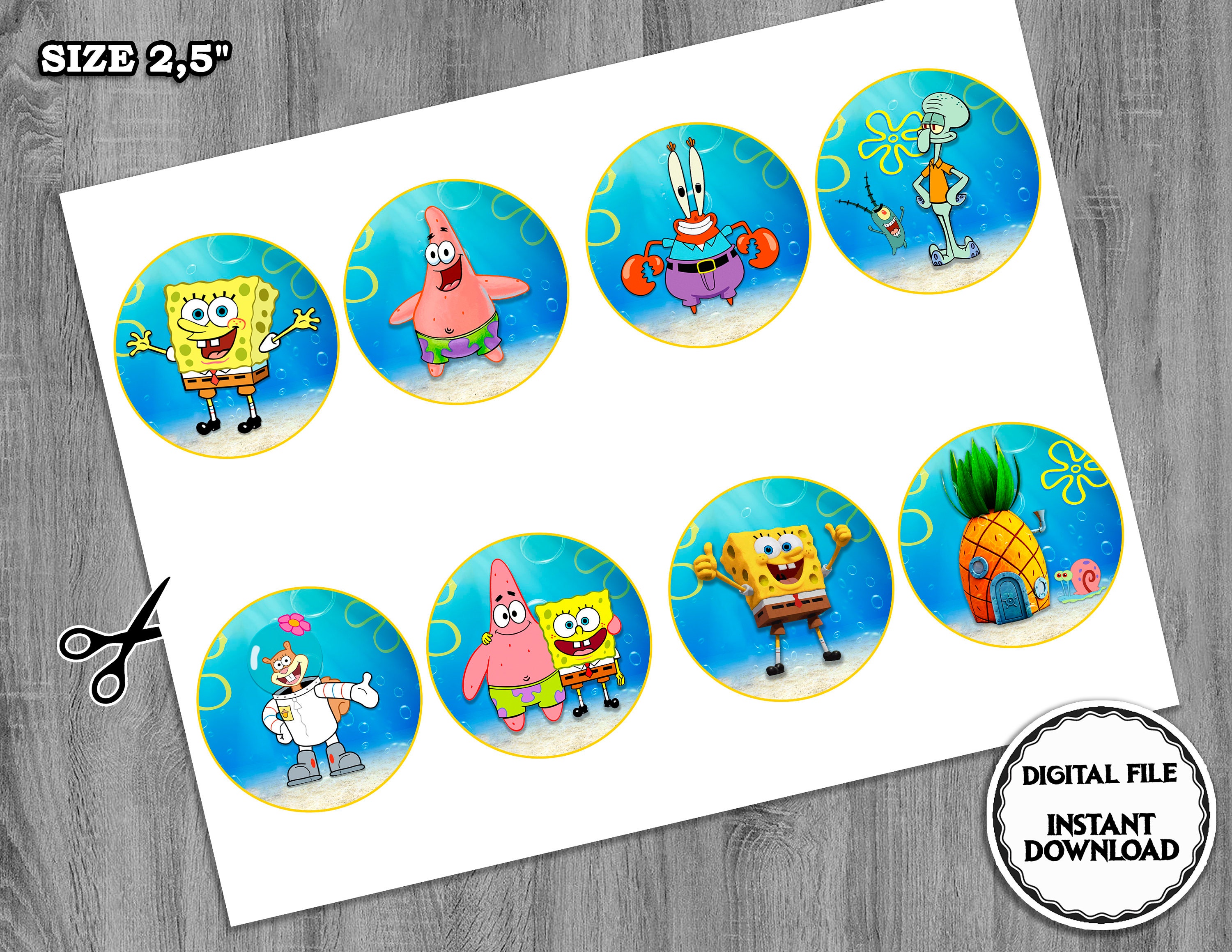 Spongebob Cupcake Toppers Digital SpongeBob Birthday Party Etsy