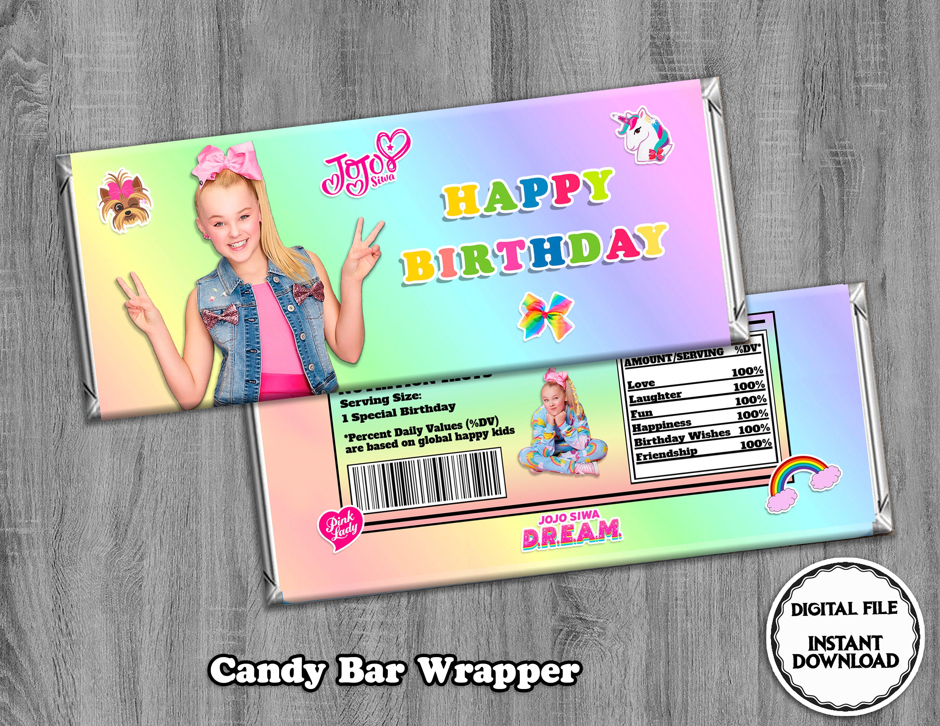 Jojo Siwa Candy Bar Wrapper JoJo Siwa Birthday Party Jojo | Etsy