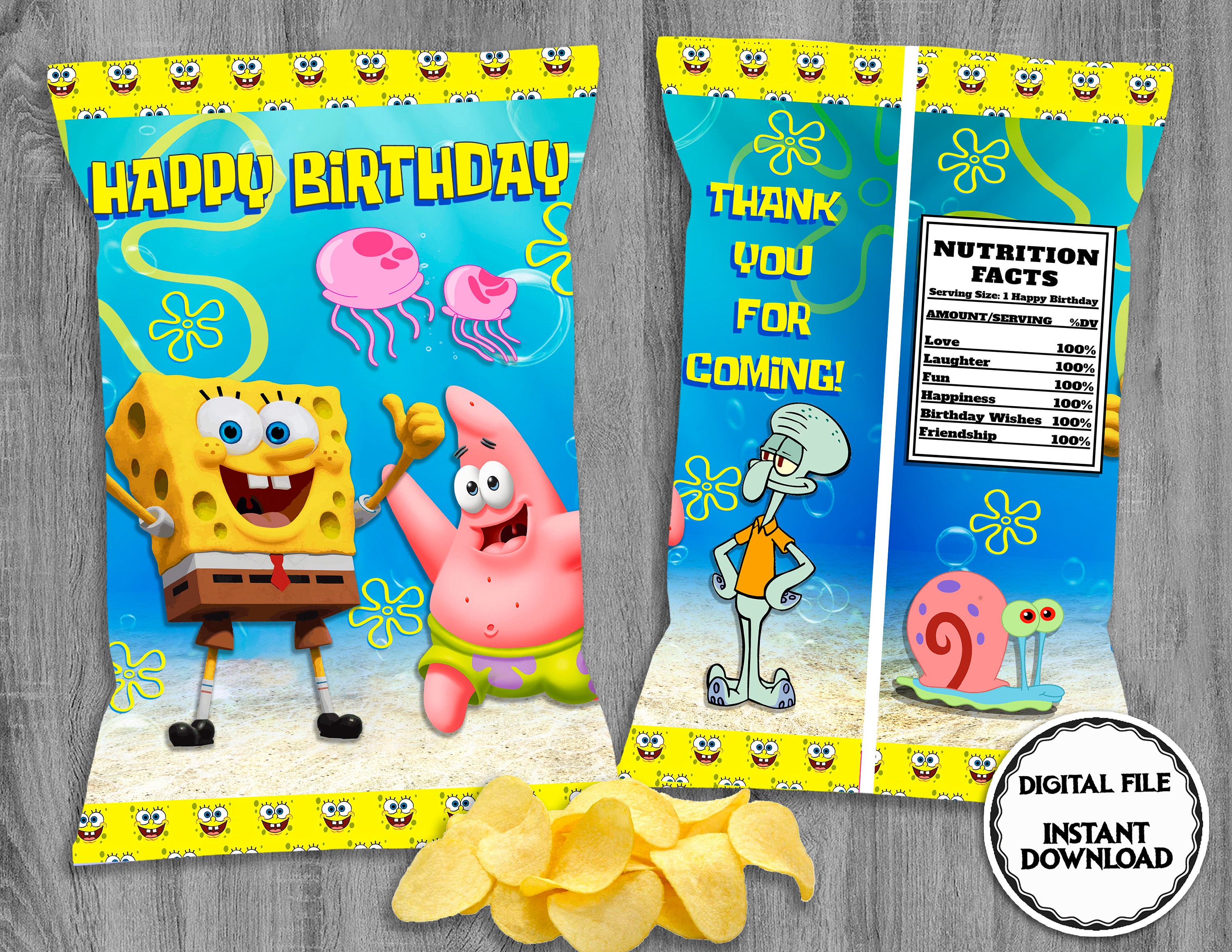 Spongebob Chip Bag Digital Spongebob Birthday Party Etsy