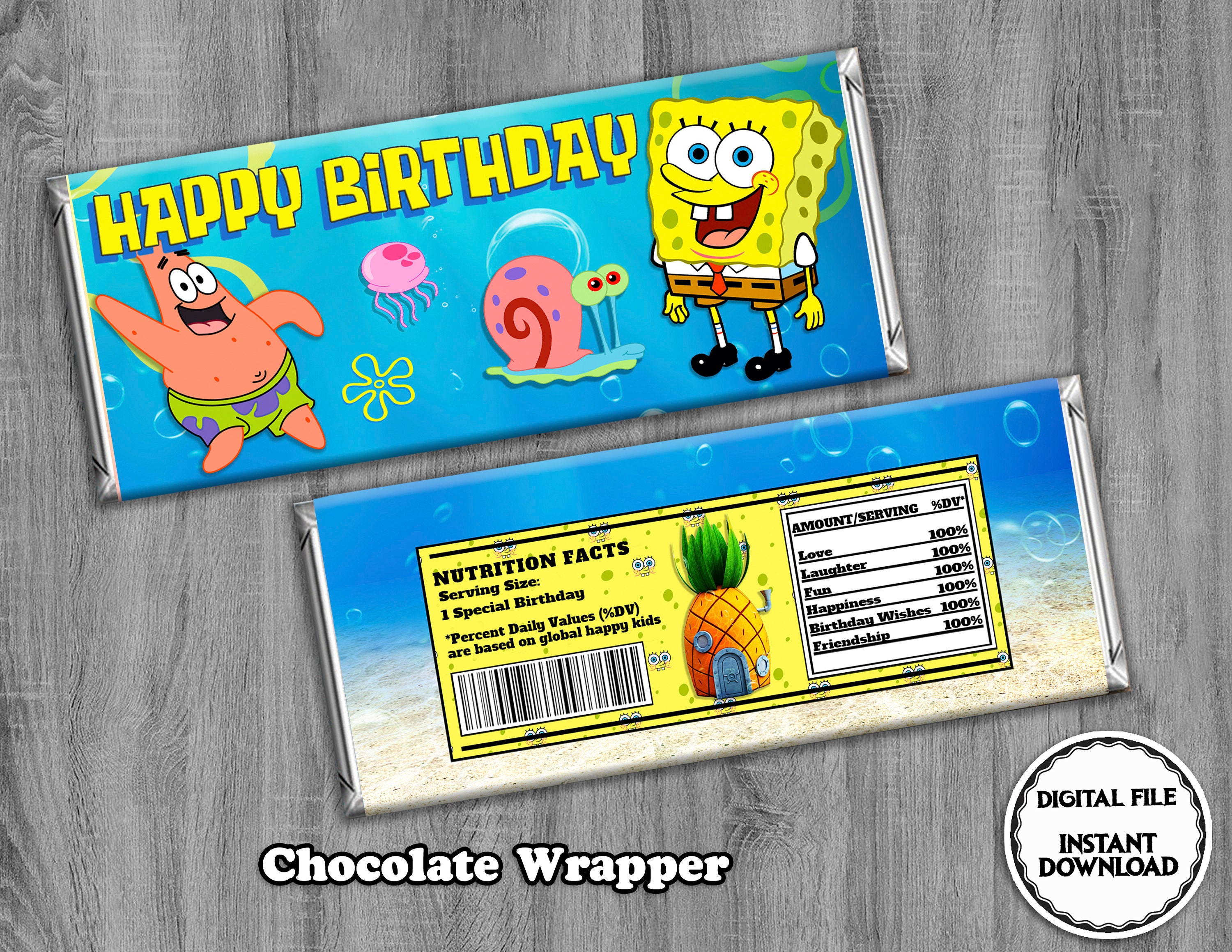 Spongebob Candy Bar Wrapper SpongeBob Geburtstagsfeier Etsy