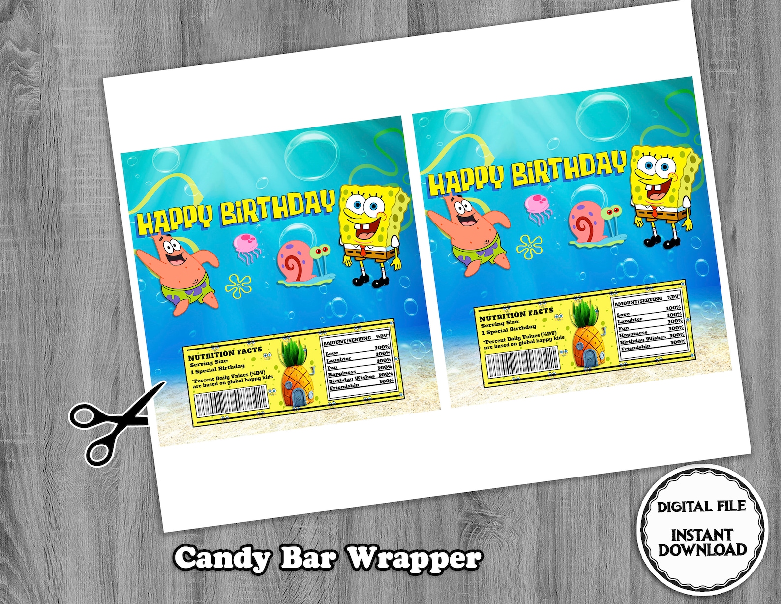 Spongebob Candy Bar Wrapper SpongeBob Birthday Party Etsy