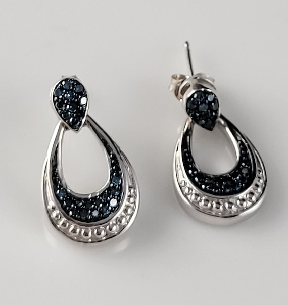 Estate Blue Diamond Sterling Chandelier Earrings