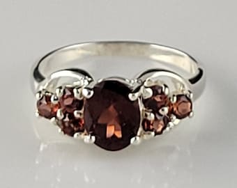 Natural Garnet Sterling Silver Cluster Ring