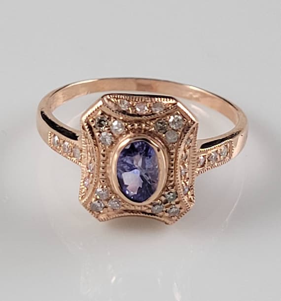 Antique Style Tanzanite & Diamond Rose Gold Ring