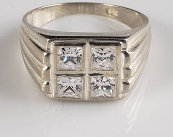 Men's Cubic Zirconia Sterling Textured Ring