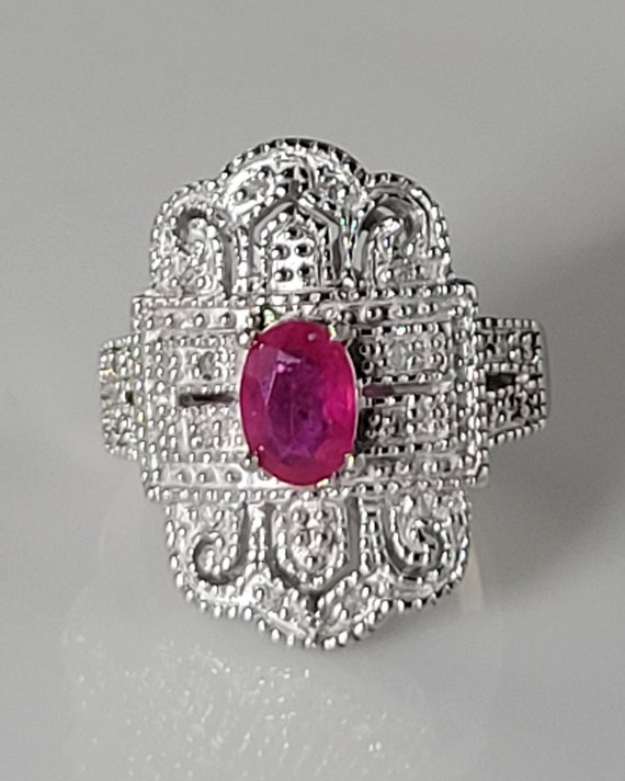 Estate Natural Ruby & Diamond Sterling Silver Nave
