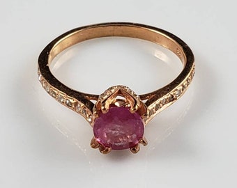 Victorian Pink Sapphire & Rose Cut Diamond Rose Gold Ring