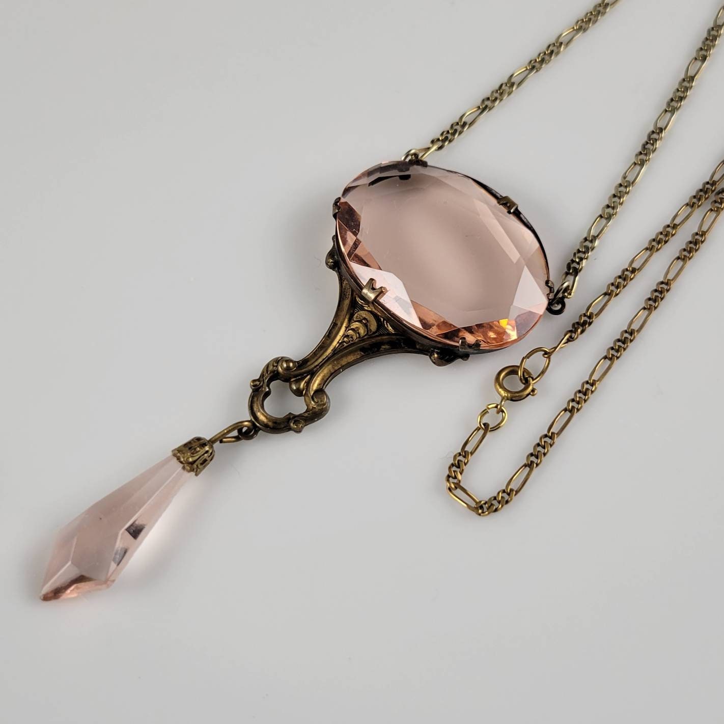 Gorgeous Art Nouveau Peach Glass Bronze Statement Necklace-Circa 1920s