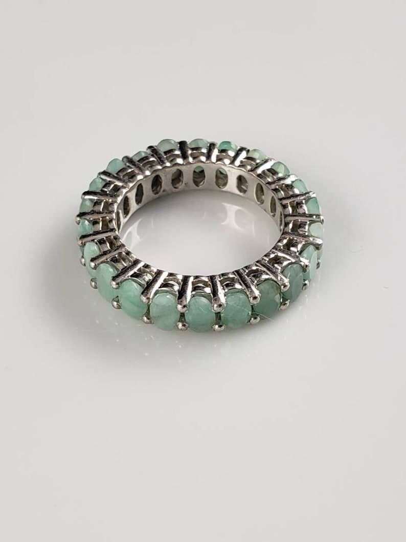 Gorgeous Genuine Emerald Sterling Silver Eternity Band
