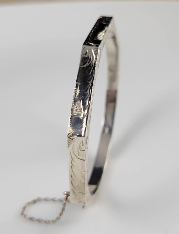Vintage Etched Floral Sterling Silver Bracelet - image 1