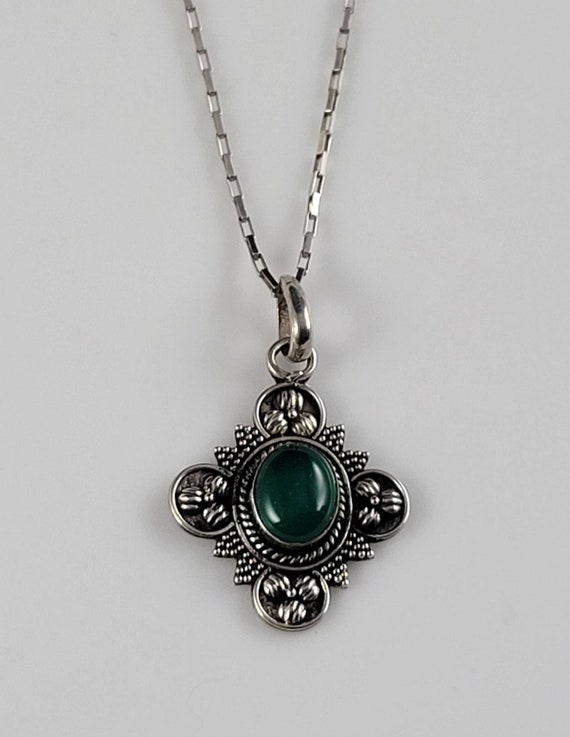 Antique Chrysoprase Sterling Silver Necklace-1920s - image 5
