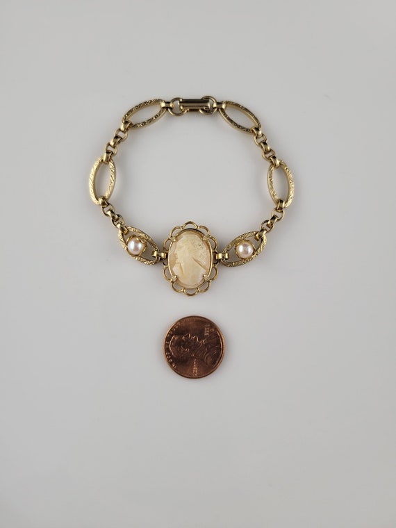 Victorian 12KT Gold Genuine Shell Cameo & Pearl B… - image 8