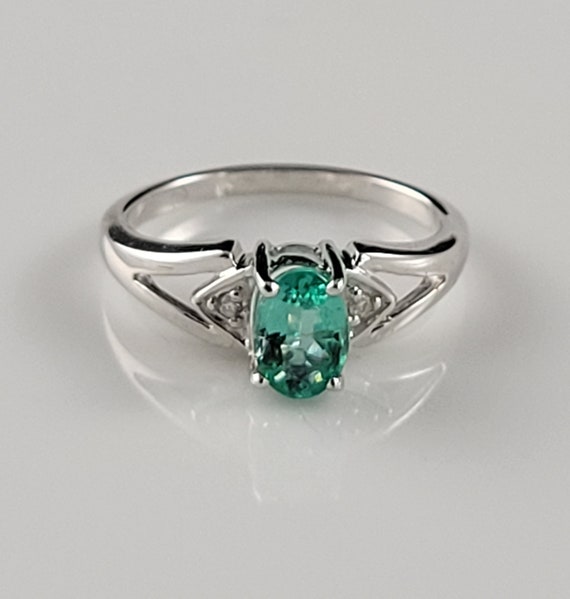 Estate Genuine Emerald & Diamond 14KT White Gold R