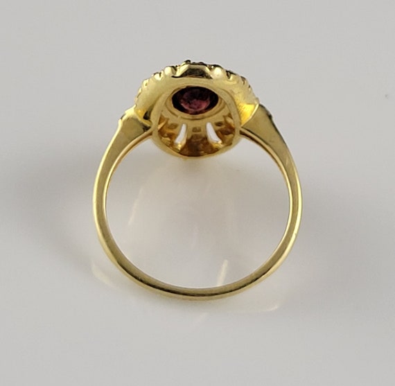 Art Deco Garnet & Diamond Rose Vermeil Shield Ring - image 5