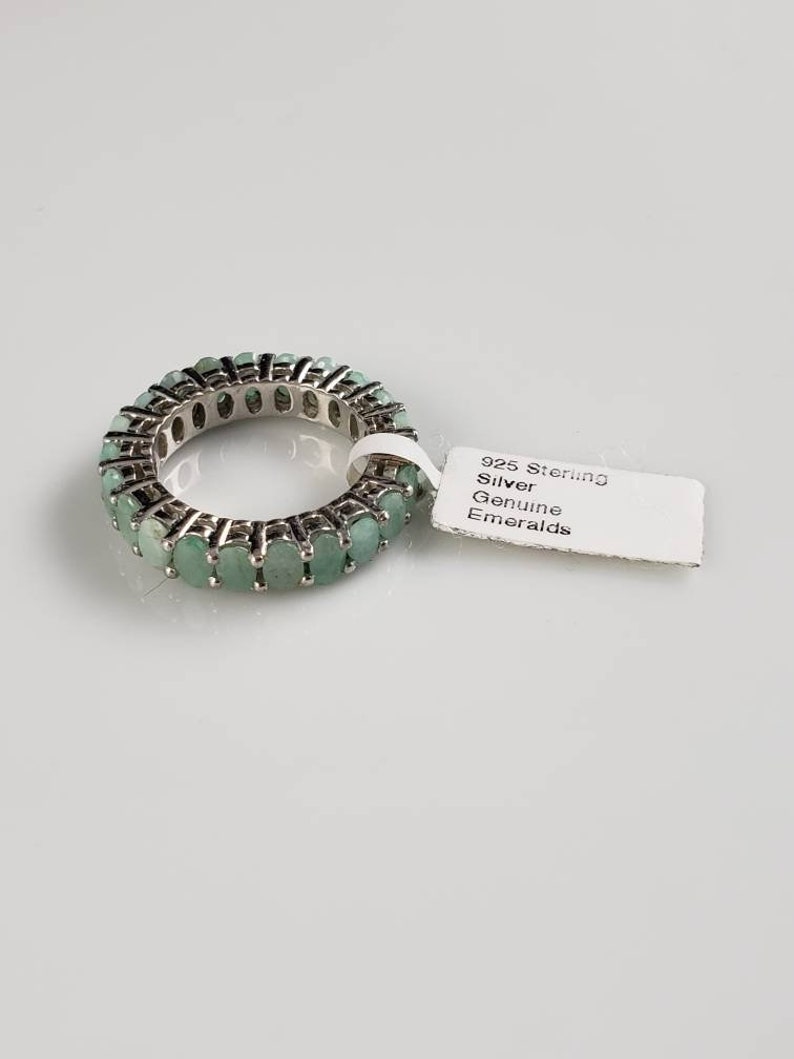 Gorgeous Genuine Emerald Sterling Silver Eternity Band
