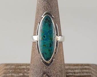 Taxco Handmade Chrysocolla Sterling Ring-1950s