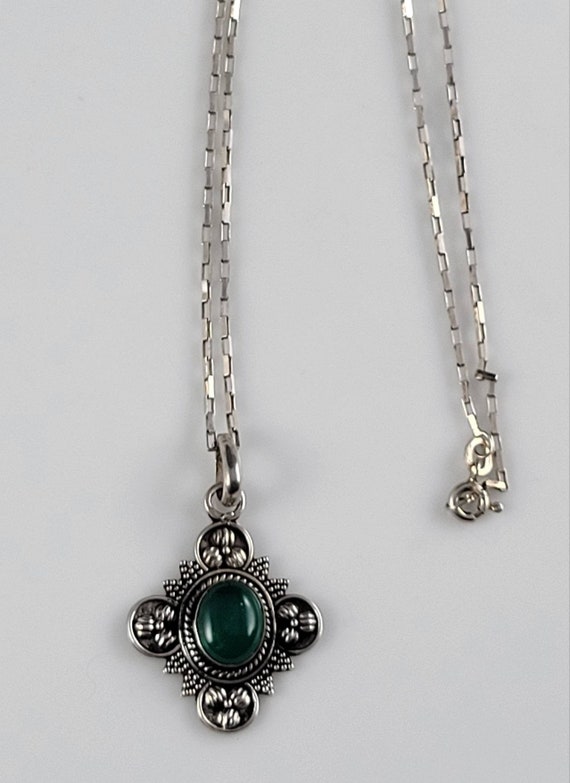 Antique Chrysoprase Sterling Silver Necklace-1920s - image 7