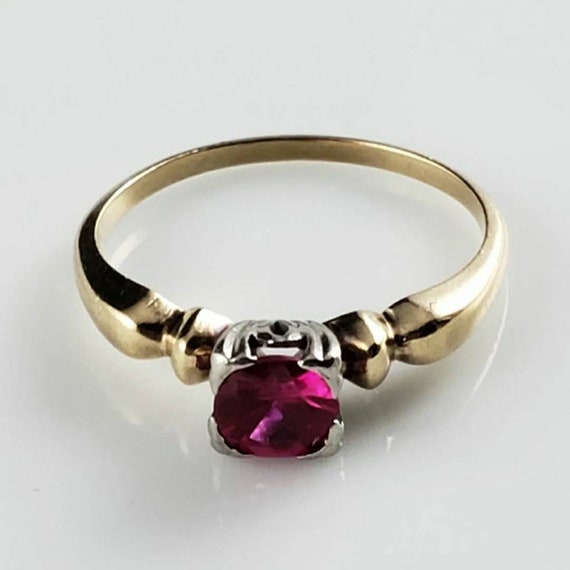 Antique Art Deco Ruby 10KT Yellow & White Gold So… - image 1