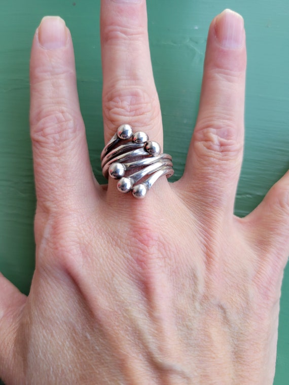 Taxco Sterling Modernist Orb Bypass Ring Circa 19… - image 8