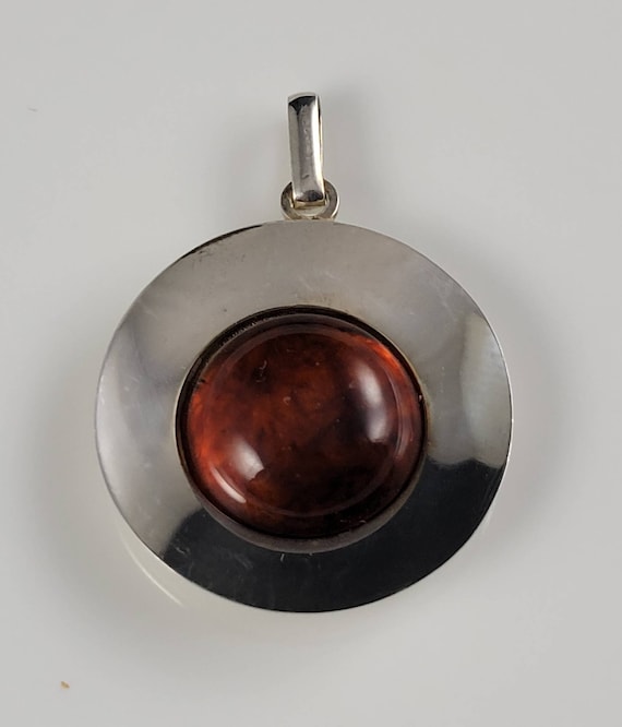 Henning Ulrichsen Baltic Amber Sterling Disc Pendant