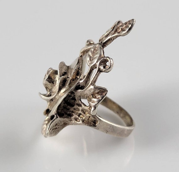 Artisan Sterling Silver Rose Vine Statement Ring - image 3