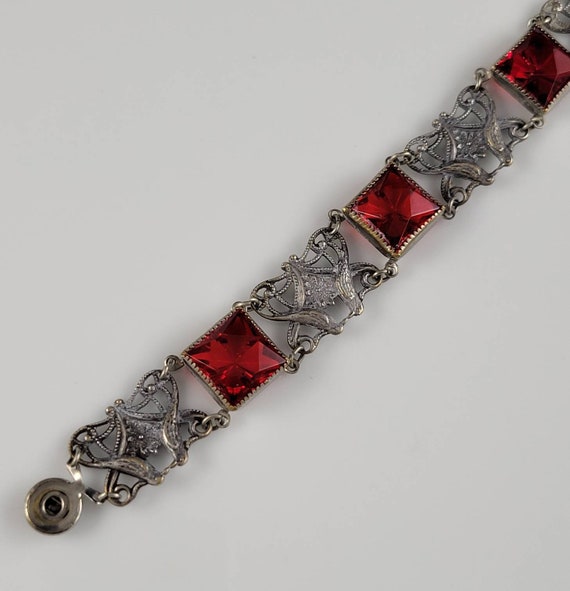 Antique Art Nouveau Ruby Glass Sterling Silver Lo… - image 8