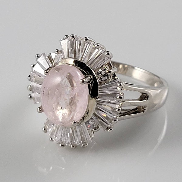 Genuine Pale Pink Morganite & White Sapphire Sterling Silver Halo Ring