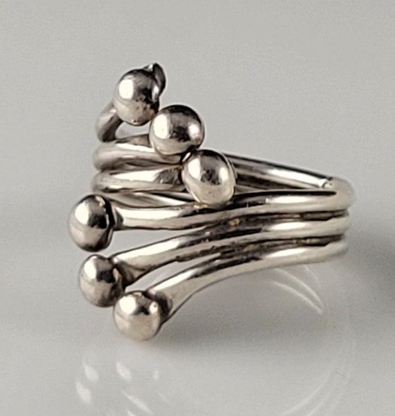 Taxco Sterling Modernist Orb Bypass Ring Circa 19… - image 2