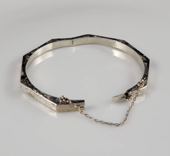 Vintage Etched Floral Sterling Silver Bracelet - image 7