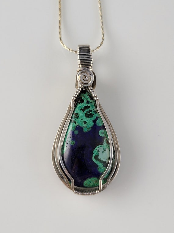 Gorgeous 1970s Chrysocolla Sterling Silver Neckla… - image 1