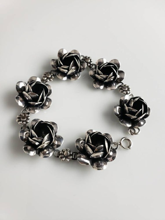 Lovely Vintage Silver Craft Rosebud Link Bracelet… - image 5