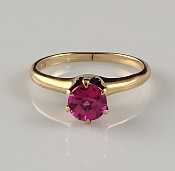 Rare Ostby Barton Classic Ruby Solitaire 10KT Ros… - image 2