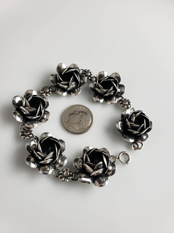 Lovely Vintage Silver Craft Rosebud Link Bracelet… - image 10