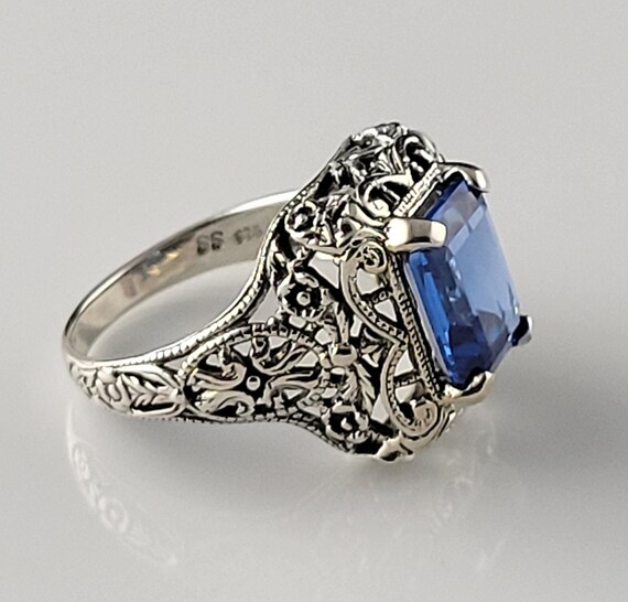 Art Deco London BlueTopaz Sterling Filigree Ring - image 5