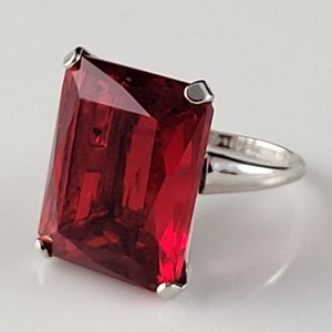 Uncas Step Cut Ruby Sterling Statement Ring-Mint!