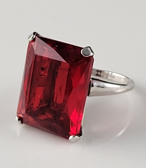 Uncas Step Cut Ruby Sterling Statement Ring-Mint! - image 1