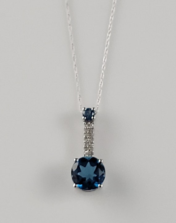 Natural London Blue Topaz & Diamond 14KT Gold Neck