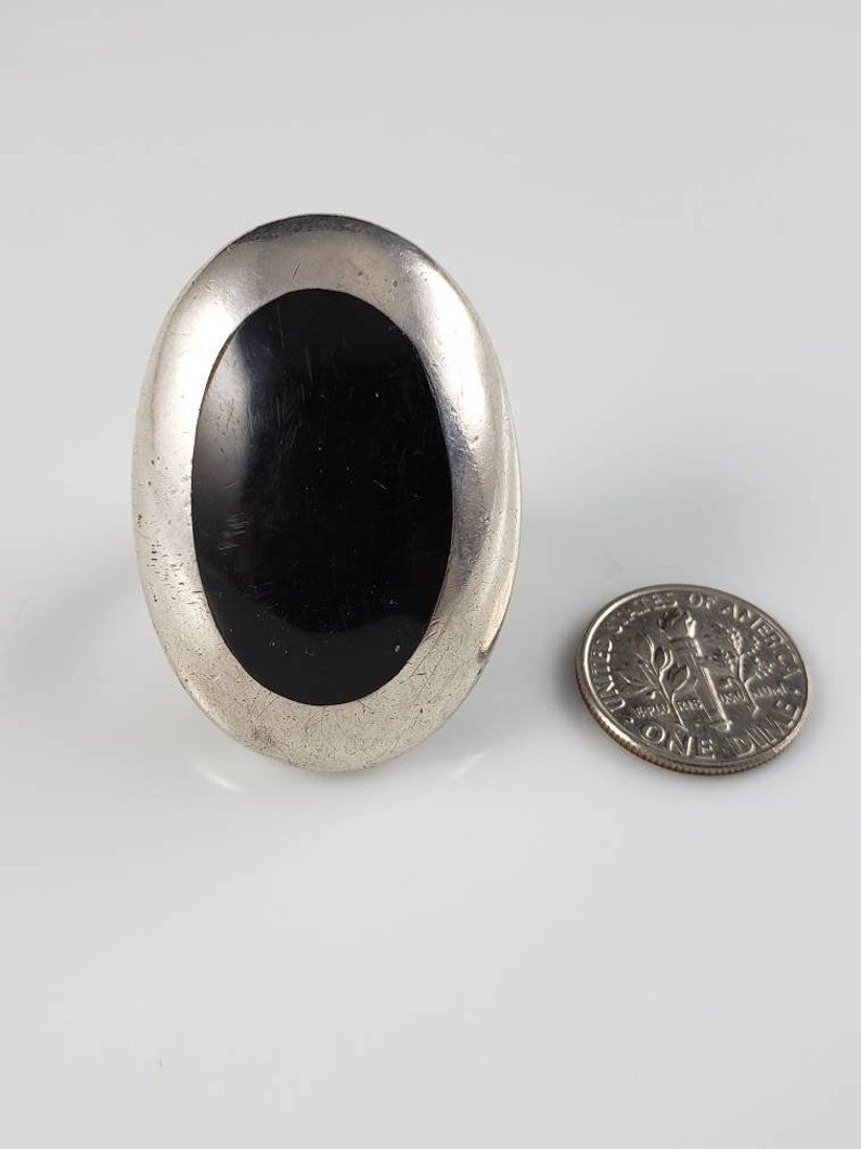 Taxco Onyx Inlay Solitaire Statement Ring-circa 1940 | Etsy