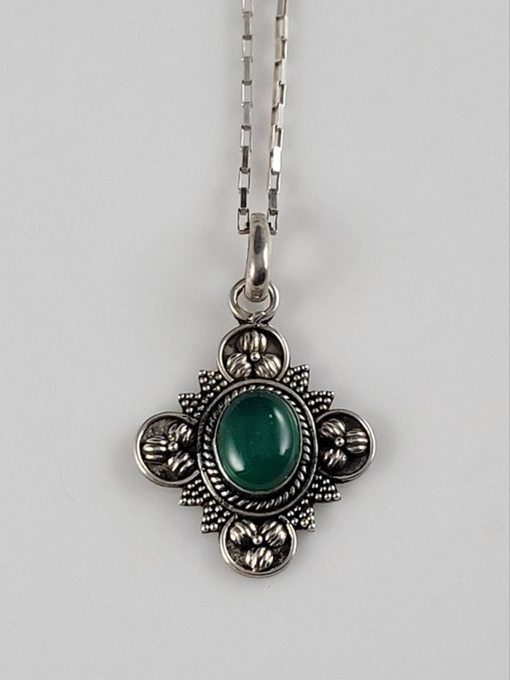 Antique Chrysoprase Sterling Silver Necklace-1920s - image 2