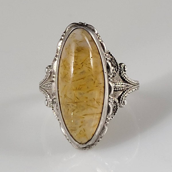Titanic! Ostby Barton Rutilated Quartz Sterling Silver Ring-1920s