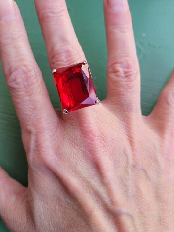 Uncas Step Cut Ruby Sterling Statement Ring-Mint! - image 8