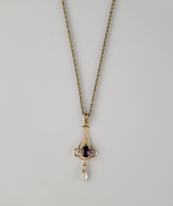 Ostby Barton Amethyst & Pearl 10KT Rose Lavalier … - image 4