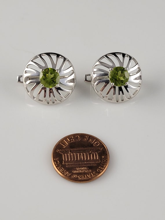 Estate Modernist Genuine Peridot Sterling Earrings - image 7