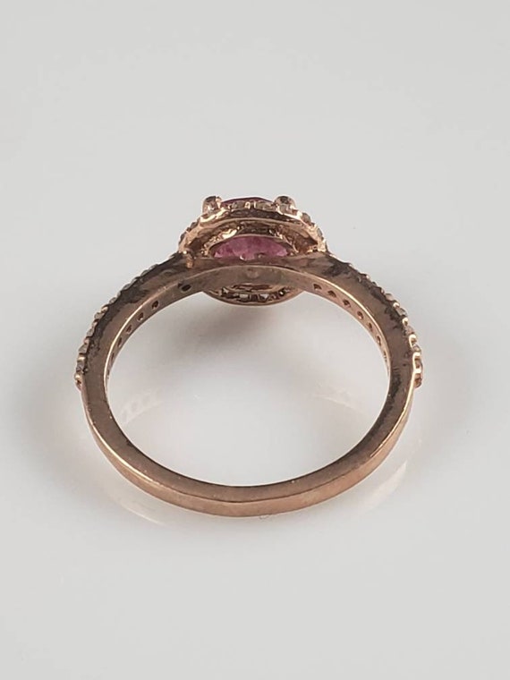 Estate Art Deco Ruby & Diamond Rose Gold Halo Ring - image 9