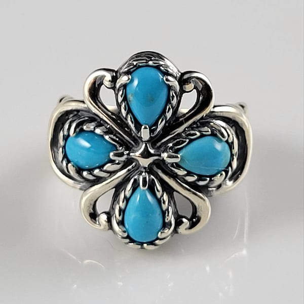 Estate Carolyn Pollack Sleeping Beauty Turquoise Sterling Silver Scroll Ring
